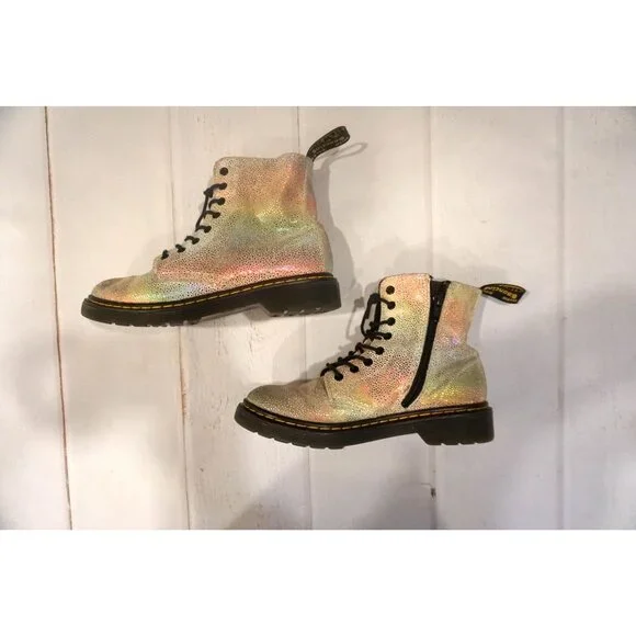 Dr. Martens Girls Holographic Combat Boots – Size 2 - Picture 3 of 11